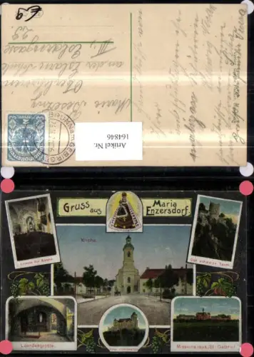 164846,Gruss a. Maria Enzersdorf Mehrbild Ak Kirche Burg Liechtenstein Lourdesgrotte St Gabriel 1927