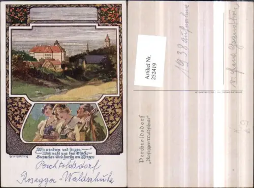 252419,Künstler AK W. H. Braun Perchtoldsdorf Rosegger Waldschule Passepartout Frauen b. Singen Mann m. Gitarre
