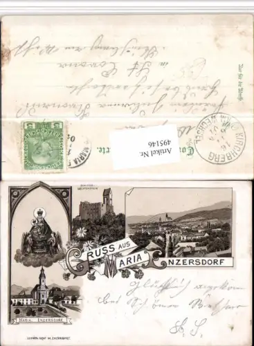 495146,Litho Gruß aus Maria Enzersdorf Totale Kirche Burg Mehrbildkarte