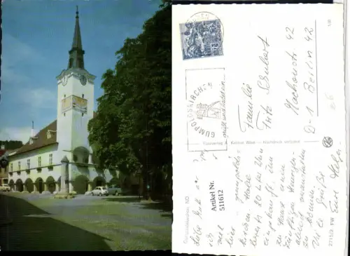 511612,Gumpoldskirchen Rathaus Turm Arkaden Sonnenuhr