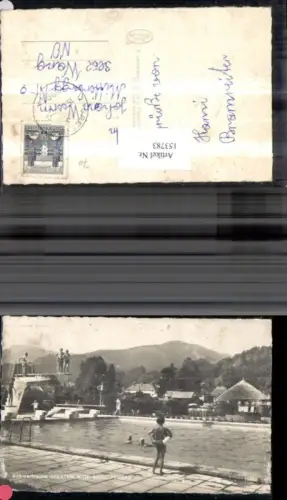 153783,Gresten Ansicht Schwimmbad m. Badegäste Schwimmer Sprungturm 1965