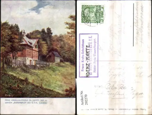 292270,Künstler AK H. Klingsbögl Franz Krebs-Schutzhaus am Schöpfl b. Brand-Laaben