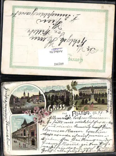 692392 tolle Lithographie St. Pölten Rathausplatz Englisches Stift 1897 pub Regel e Krug 642