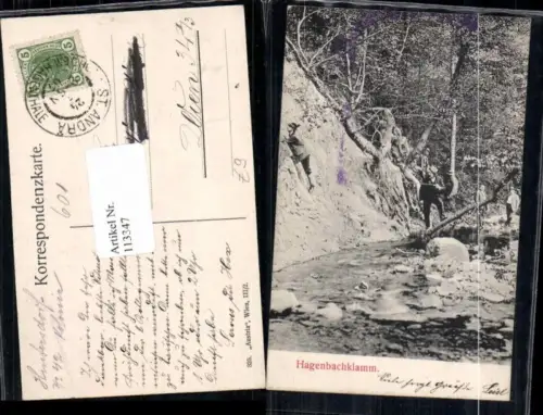 113347,Hagenbachklamm bei St Andrä Wördern Leute in der Klamm 1900