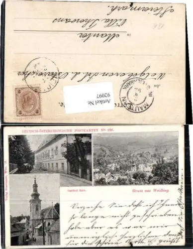 92097,Gruss aus Weidling b. Klosterneuburg Gasthaus Rain 1899