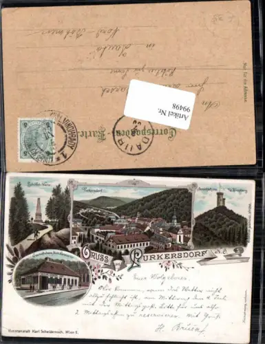 99498,Tolle Litho Gruss aus Purkersdorf b. Wien Geschäftshaus
