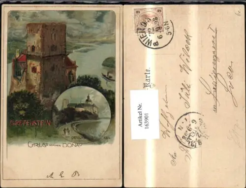 163901,Gruss a. Greifenstein Ruine a. d. Donau b. St. Andrä-Wördern Künstler Litho sign Rosenberger