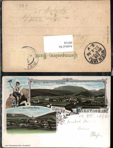 99518,Litho Gruss aus Markt Piesting Starhemberg 1896