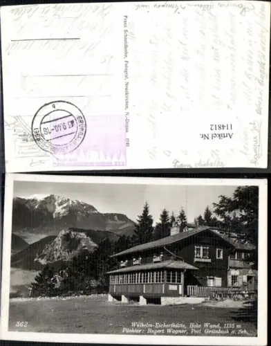114812,Grünbach am Schneeberg Wilhelm Eichert Hütte Feldpost