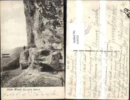 169434,Hohe Wand Karnitsch Stüberl Ansicht m. Mann Wanderer Bergsteiger 1921