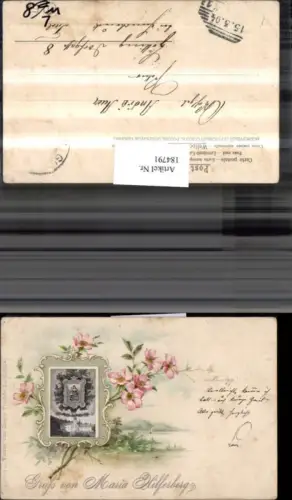 184791,Litho AK Gruß aus Maria Hilferberg b. Gutenstein Wallfahrtskirche Kirche Gnadenbild Blumen Landschaft