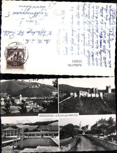 252031,Kirchschlag in d. Buckligen Welt Totale Burg Freibad Sprungturm Partie Mehrbildkarte