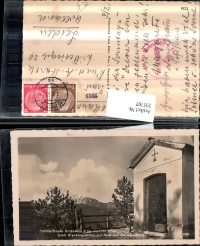 291707,Gutenstein Kreuzwegstation m. Blick auf Schneeberg Bergkulisse
