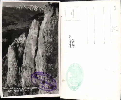 447795,Hohe Wand b. Stollhof Baumgartnerturm u. Wildenauersteig Bergkulisse
