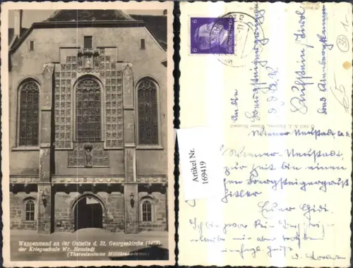 169419,Wiener Neustadt Wappenwand a. d. Ostseite d. St Georgenkirche Theesianische Militärakademie 1942