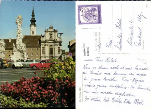 608840,St Pölten Rathausplatz m. Franziskanerkirche Kirche VW Käfer