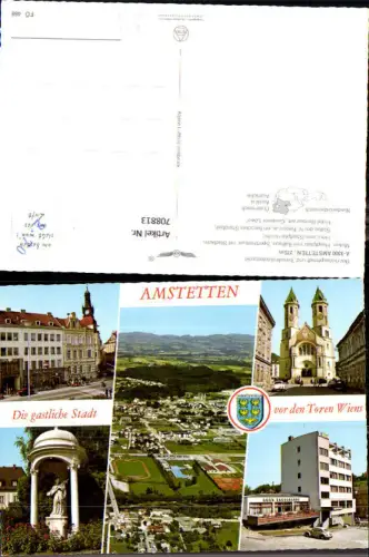 708813 Mehrbild AK Amstetten Rathaus Hotel Goldener Löwe Herz-Jesu-Kirche pub Alpine Luftbild FÖ 468