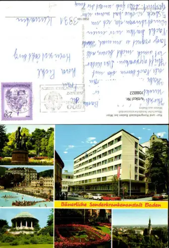 708822 Mehrbild AK Baden b. Wien Bäuerliche Sonderkrankenanstalt Blumenuhr VW Käfer