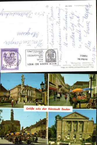 708851 Mehrbild AK Baden b. Wien Hauptplatz Pfarrgasse Traubenkur Stadttheater