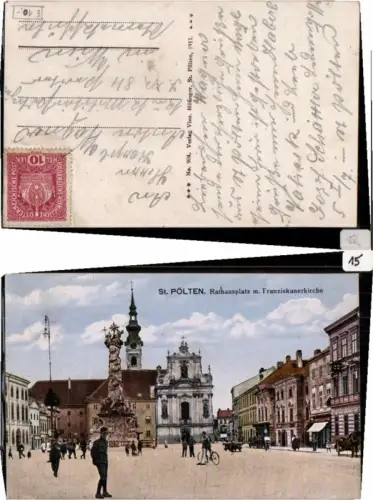63726,St Pölten Rathausplatz Franziskanerkirche 1917