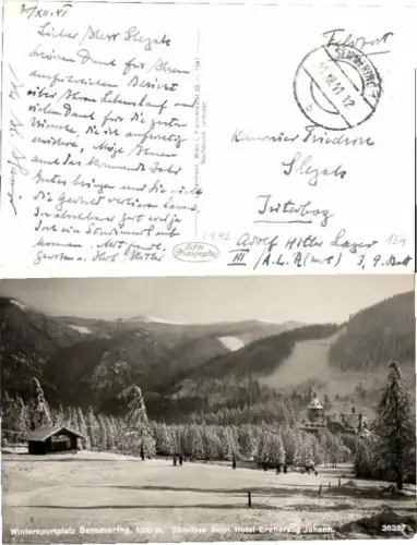 67077,Fotokarte Semmering Skiwiese Erzherzog Hotel m Leuten 1941