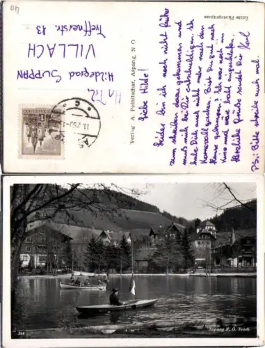 69354,Aspang Partie am Teich m. Boote 1930