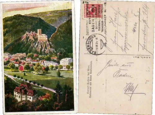 70147,Künstlerkarte Baden Helenental b. Wien Rauhenstein