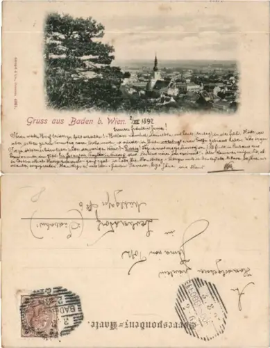 70152,Gruss aus Baden b. Wien 1897 pub Stengel Co 4865