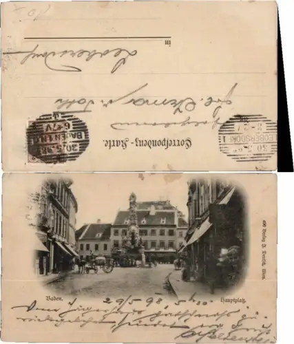 70159,RARE AK Baden b. Wien Hauptplatz Partie 1898