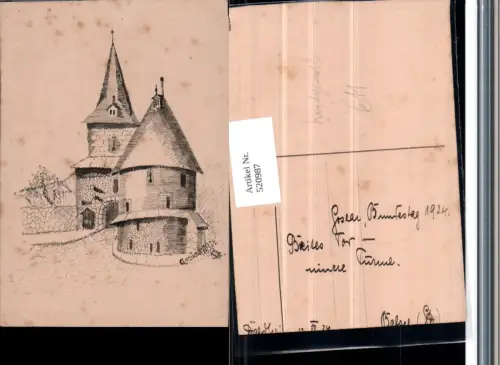 520987,Künstler AK handgemalt Goslar Breites Tor Innere Türme 1924