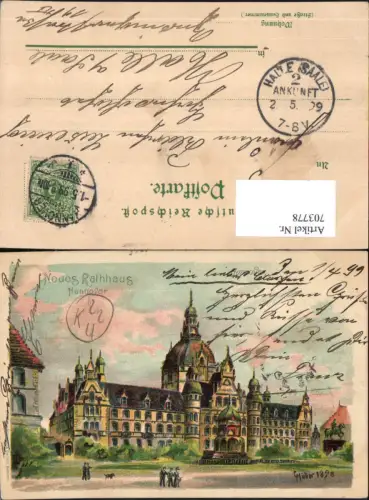 703778 Künstler Lithographie G. Müller Hannover Neues Rathaus 1899