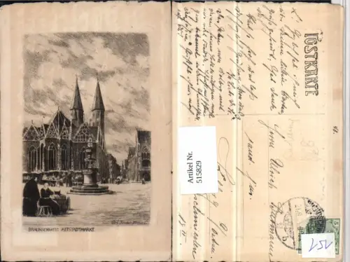 515829,Künstler AK Radierung Carl Jander Braunschweig Altstadtmarkt Brunnen