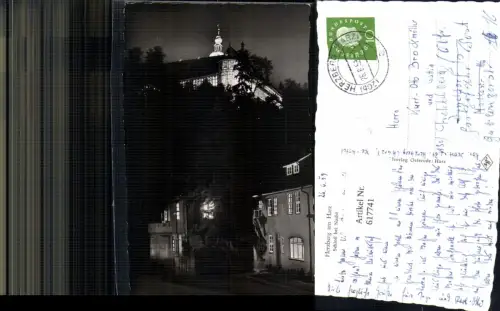 617741,Foto Ak Herzberg a. Harz Schloss b. Nacht