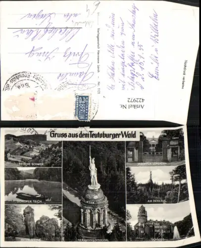 422972,Teutoburger Wald Hermanns-Denkmal b. Detmold Schloss Teich Mehrbildkarte