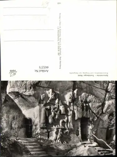 443271,Externsteine b. Horn-Bad Meinberg Kreuzabnahme u. Eingang zur Felsgrotte