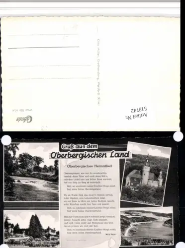 518742,Liedkarte Oberbergisches Land Schlösser Talsperre Mehrbildkarte