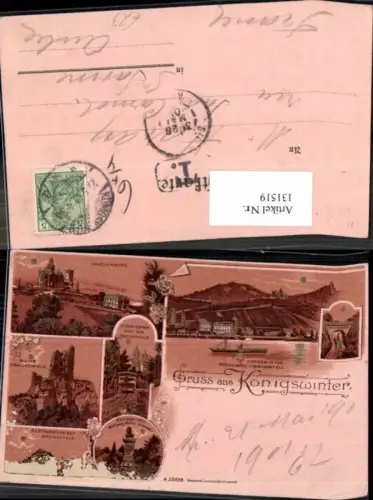 131519,Tolle Litho Gruss aus Königswinter am Rhein Drachenburg