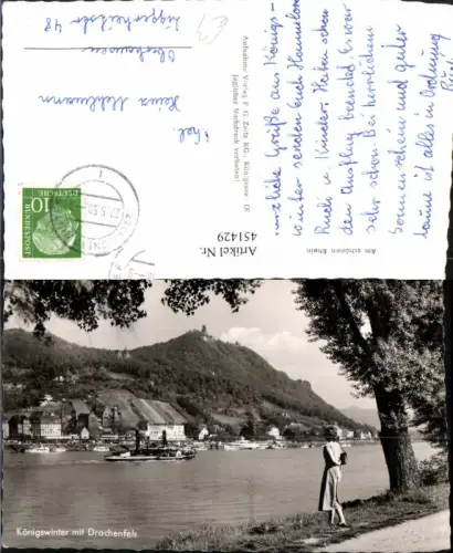 451429,Königswinter am Rhein Teilansicht m. Drachenfels Dampfer