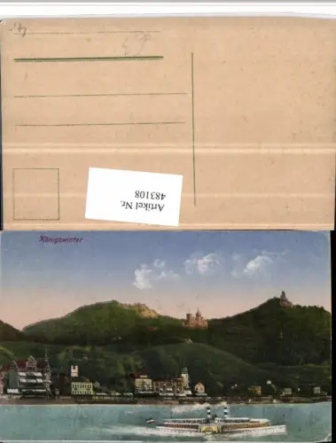 483108,Königswinter am Rhein Teilansicht m. Burg Dampfer