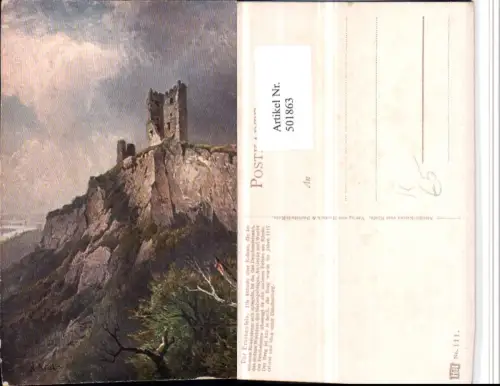 501863,Künstler AK N. Astudin Burg Ruine Drachenfels b. Königswinter
