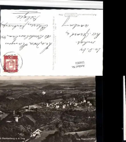 516951,Stadt Blankenburg an d. Sieg Totale Fliegeraufnahme