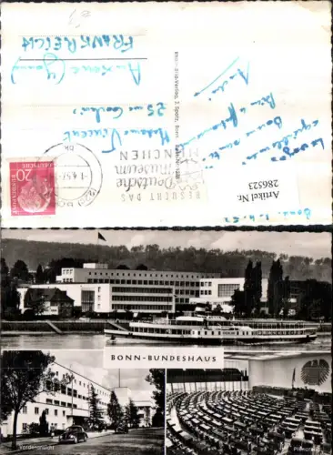 286523,Bonn am Rhein Bundeshaus Dampfer Plenarsaal VW-Käfer Mehrbildkarte