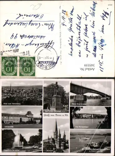 345559,Bonn am Rhein Totale Rheinbrücke Beethoven-Denkmal Bundeshaus Mehrbildkarte