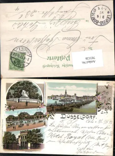 703126 tolle Lithographie Gruss aus Düsseldorf Brücke Bahnhof pub Blümlein e Co.