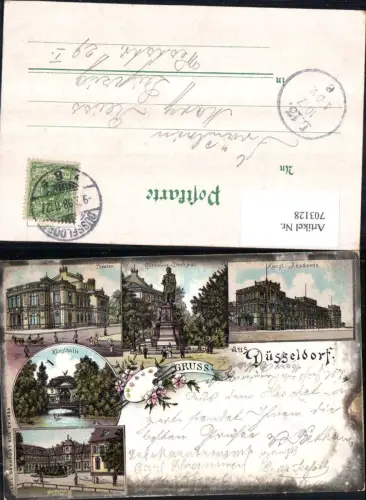 Lithographie Gruss aus Düsseldorf Kunst Akademie Theater Jägerhof Kunsthalle