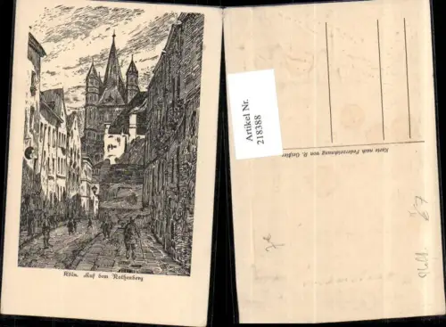 218388,Künstler AK R. Geißler Federzeichnung Zeichnung Köln Auf d. Rotheberg Straßenansicht Kirche