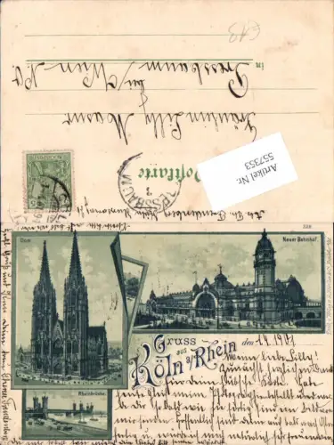 557353,tolle Lithographie Gruß aus Köln am Rhein 1901 Dom Rheinbrücke