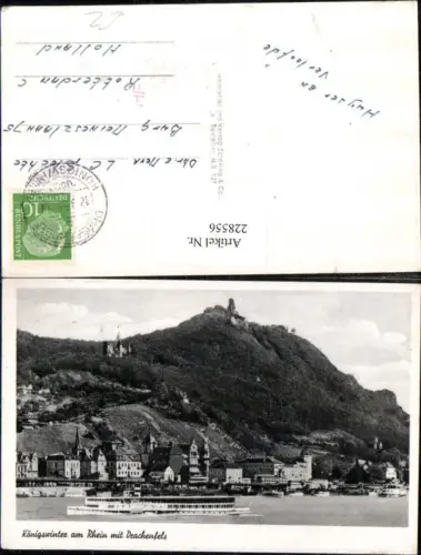 228556,Königswinter Teilansicht a. Rhein m. Drachenfels Burg Dampfer