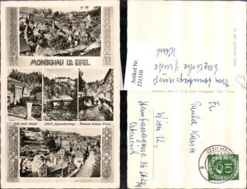 231510,Monschau i. d. Eifel Totale Rur m. Haller Schloss Jugendherberge Brücke Mehrbildkarte