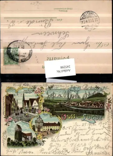 245298,Litho AK Lüdge Totale Kloster Kilian-Kirche Straßenansicht Mehrbildkarte Bahnpost Hannover – Altenbeken